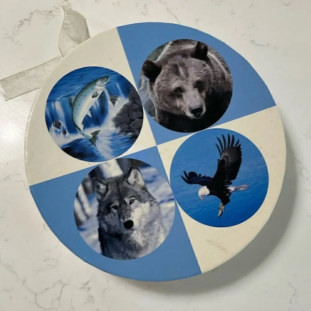 Pacific Northwest Woodland decorative plate set. Muckleshoot Casino. Set of 4.